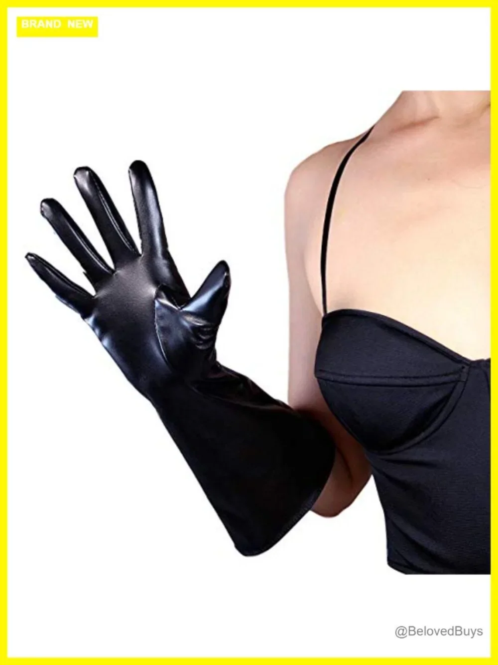Long Faux Leather Gauntlet Gloves 15in Loose Fit Cosplay Stage Unisex